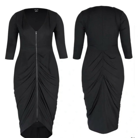 City Chic Dresses & Skirts - CITY Chic Zip Front Drape Long Sleeve Black Dress size 20W